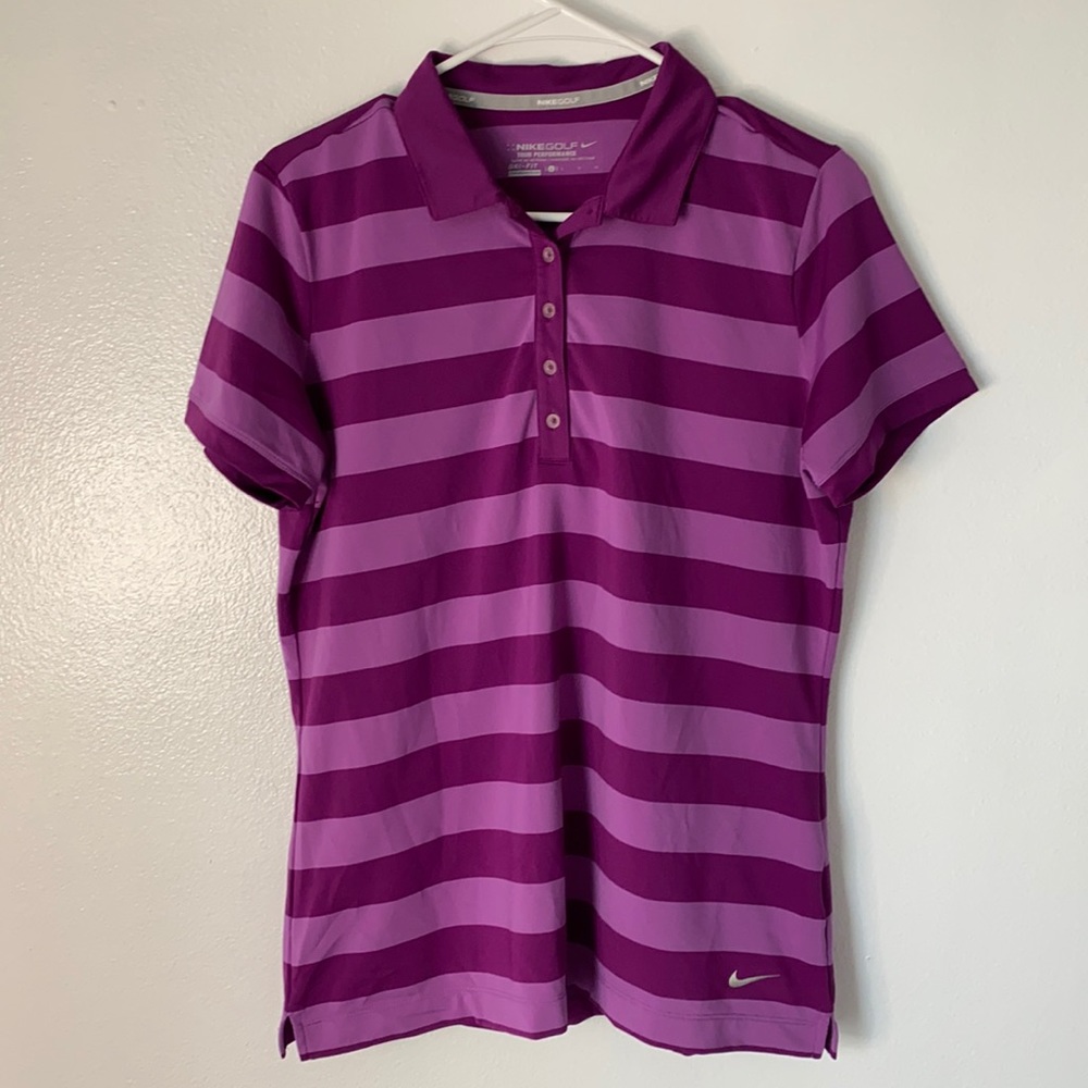 Nike women’s Purple striped dry fit golf shirt large sports top